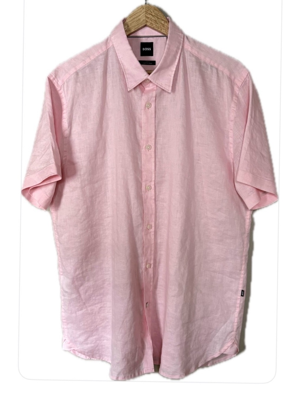 BOSS Black Label NWOT Pale Pink  Slim Fit Stretch Button-Down Linen Shirt XL